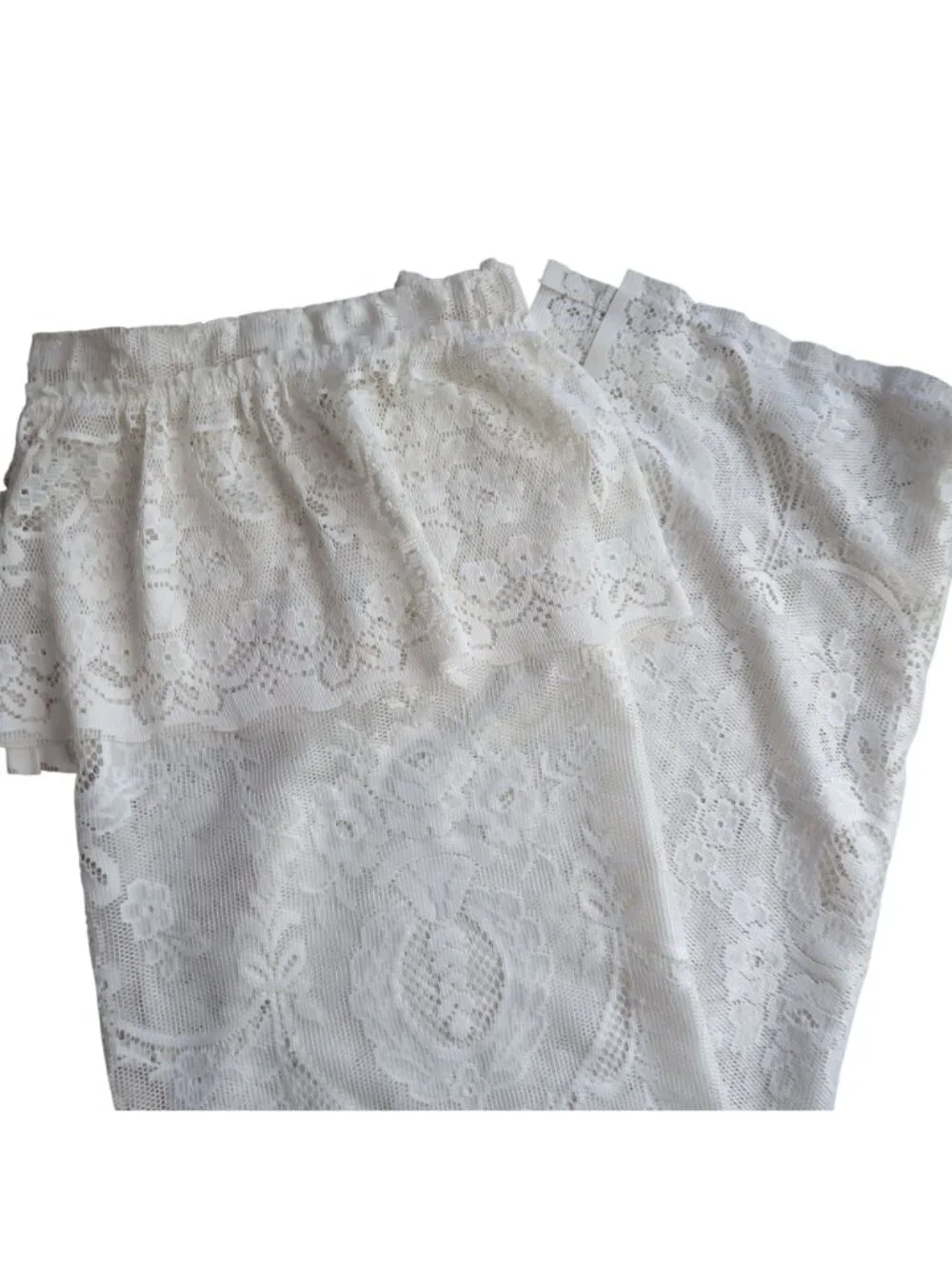 Vintage Sears White Lace Fabric Shower Curtain Ruffled Valance Floral 66